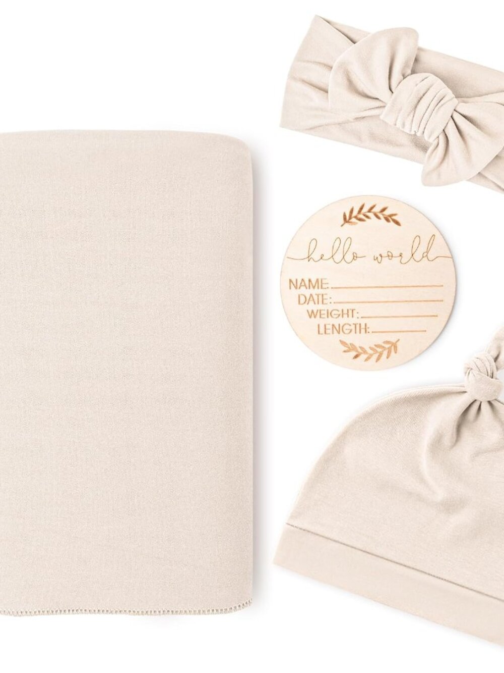 Newborn Swaddle Blanket with Beanie Hat Set, Baby Receiving Blanket